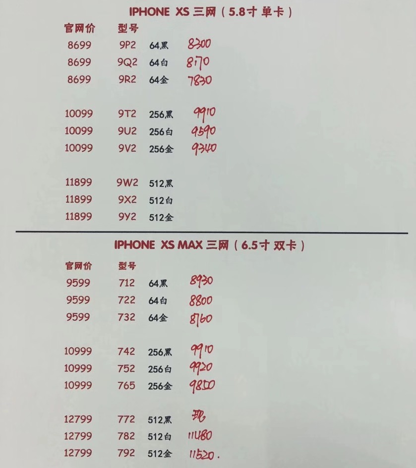 国行iPhoneXS 5.8英寸单卡-XS MAX 6.5英寸双卡 三网报价单.jpg