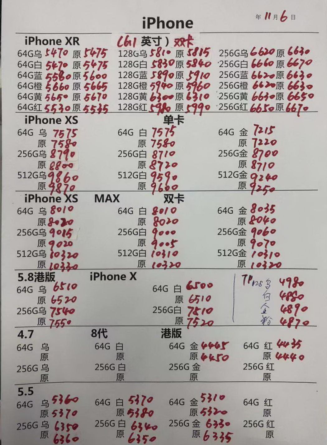 港行iPhoneXR-XS 5.8英寸单卡-XS MAX 6.5英寸双卡 三网报价单.jpg