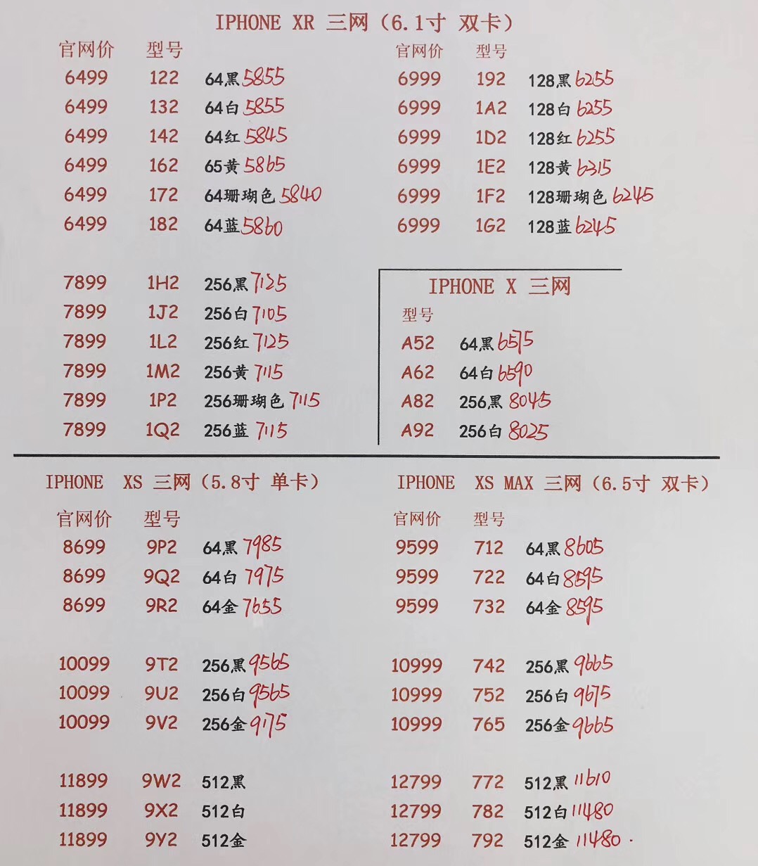 国行iPhoneXS 5.8英寸单卡-XS MAX 6.5英寸双卡 三网报价单.jpg
