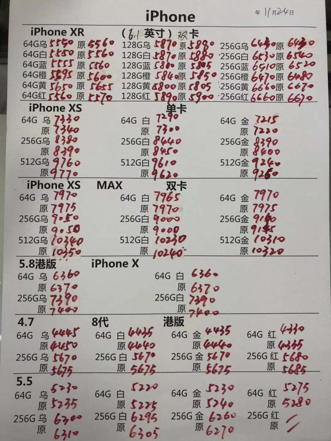 港行iPhoneXR-XS+5.8英寸单卡-XS+MAX+6.5英寸双卡+三网报价单.jpg