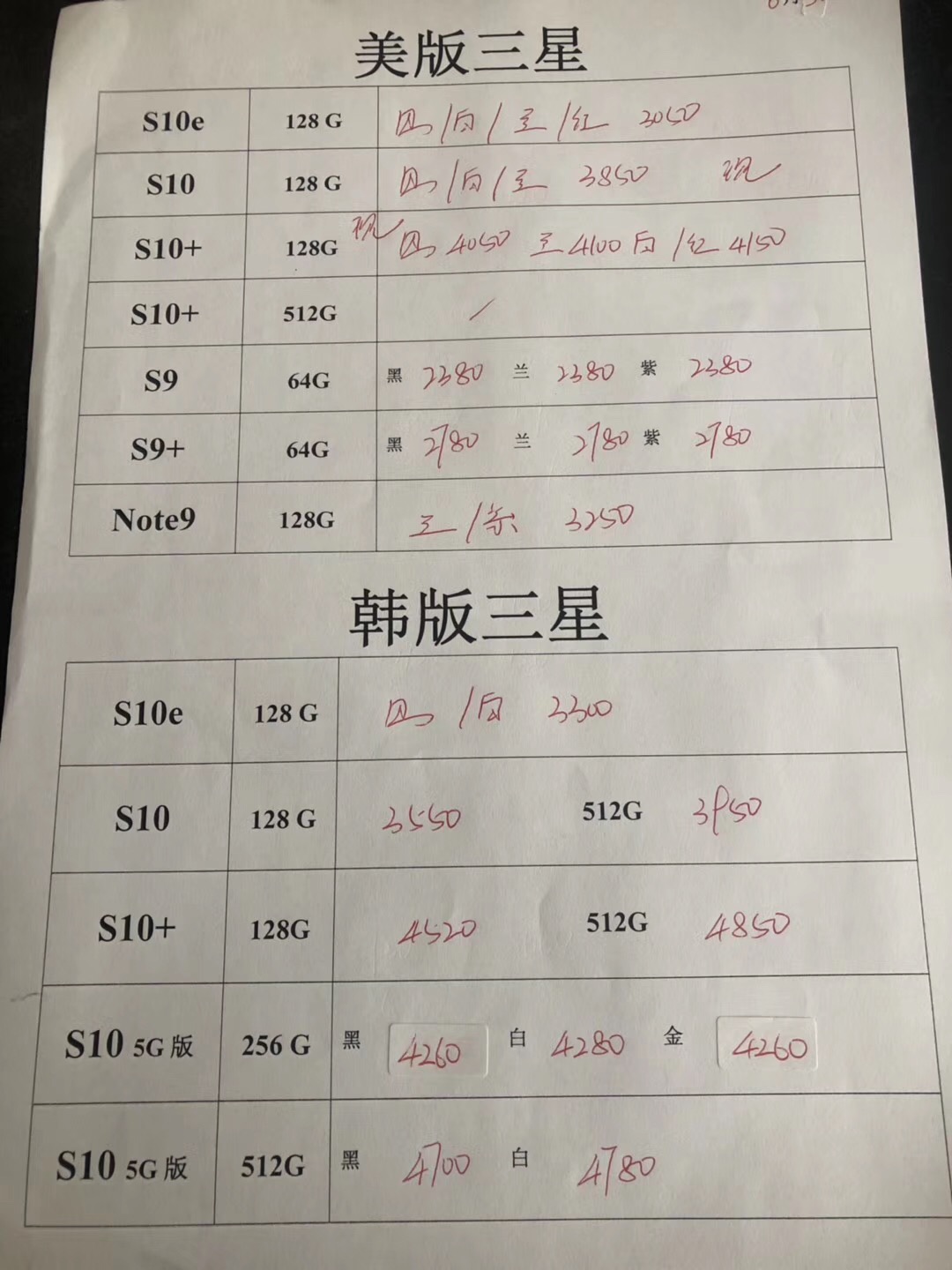20190630-三星韩版5G S10  s10e note10美版全套报价单.jpg