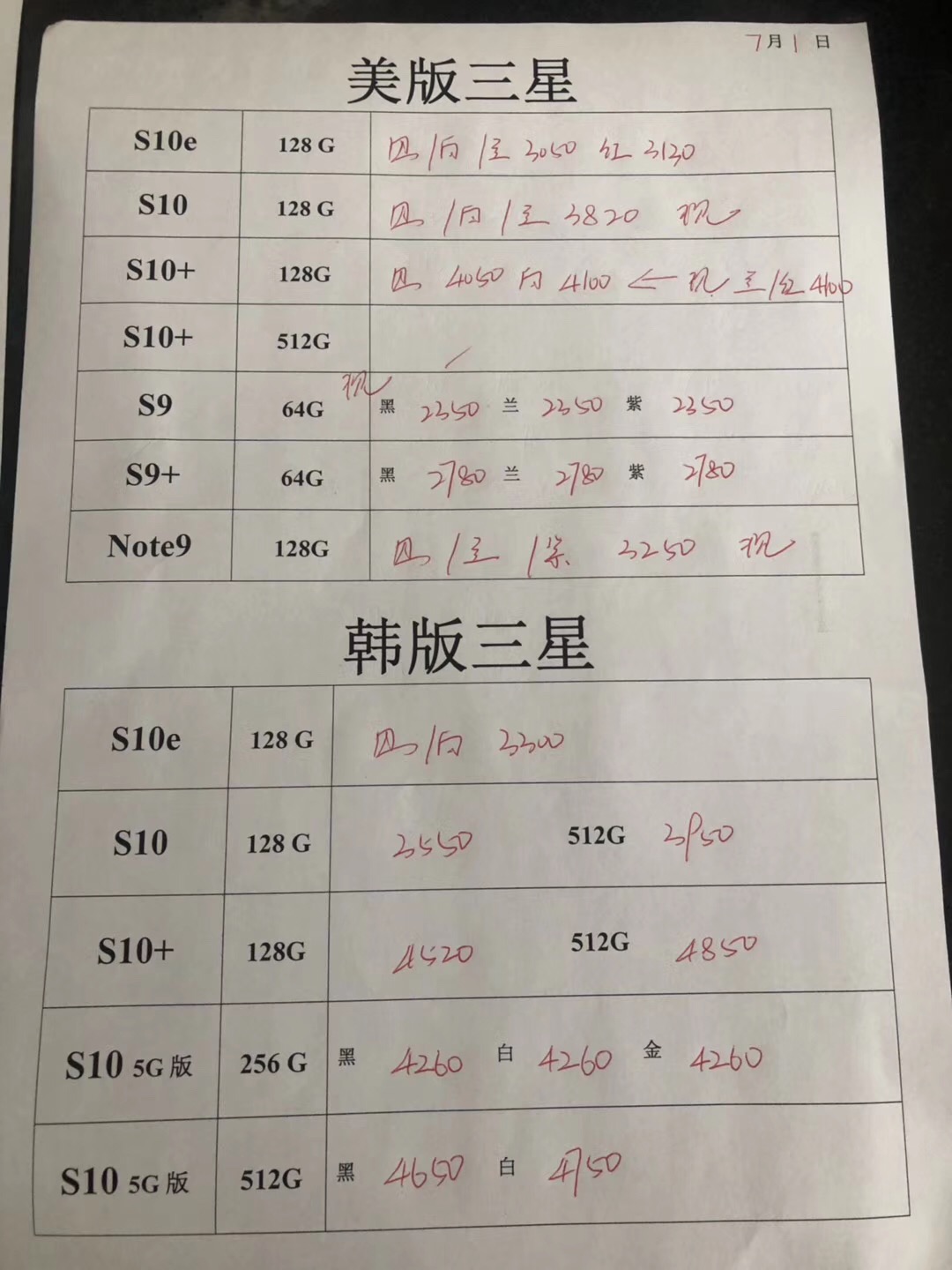 20190701-三星韩版5G S10  s10e note10美版全套报价单.jpg