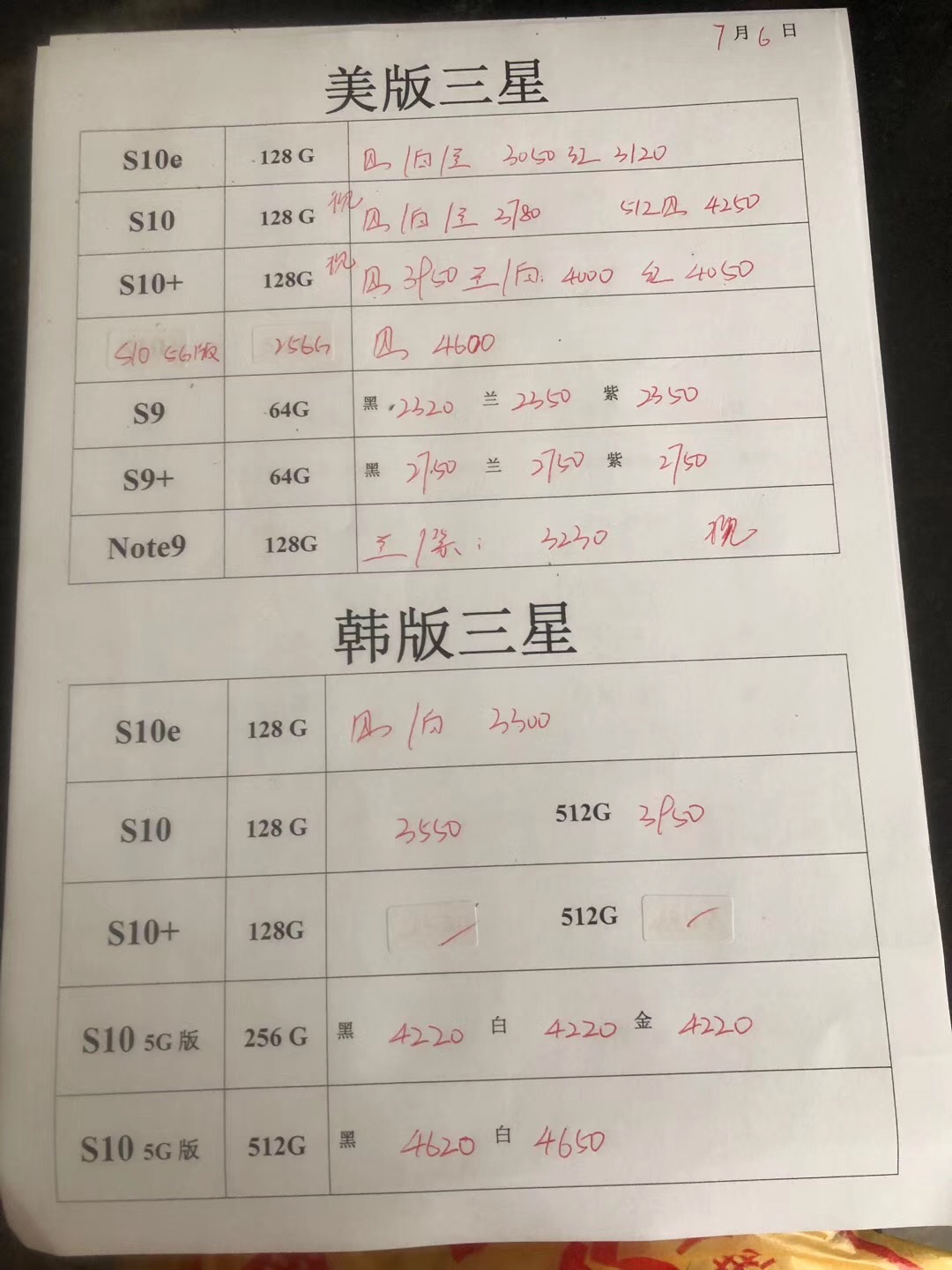 20190706-三星韩版5G S10  s10e note10美版全套报价单.jpg