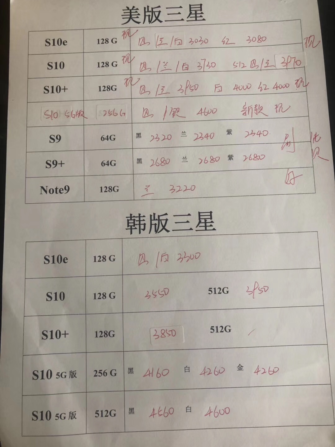 20190715-三星韩版5G S10  s10e note10美版全套报价单.jpg