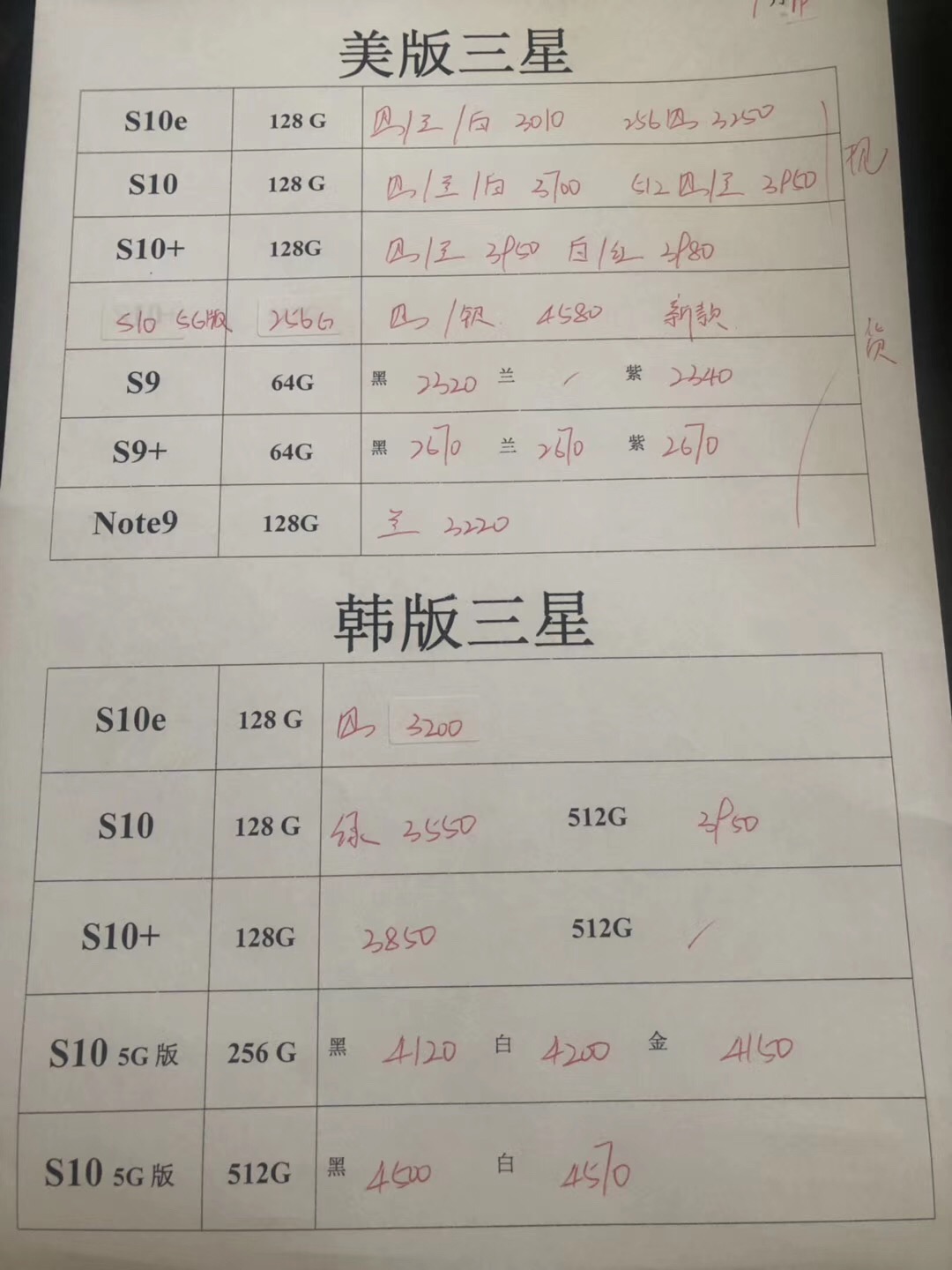 20190719-三星韩版5G S10  s10e note10美版全套报价单.jpg