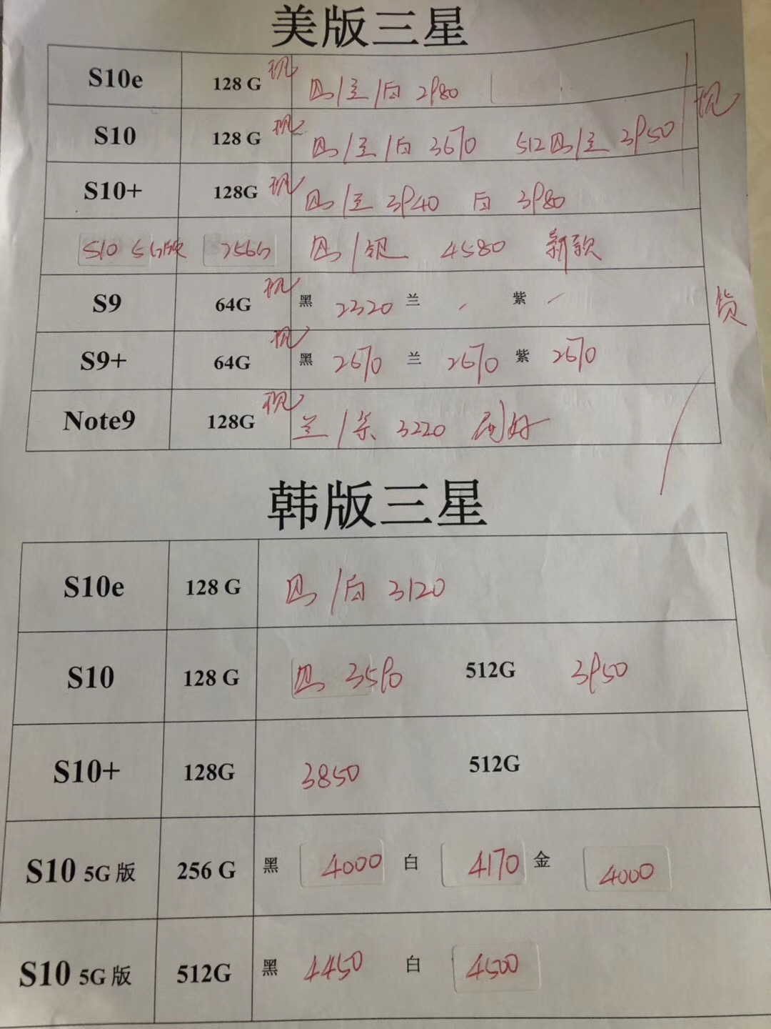 20190725-三星韩版5G S10  s10e note10美版全套报价单.jpg