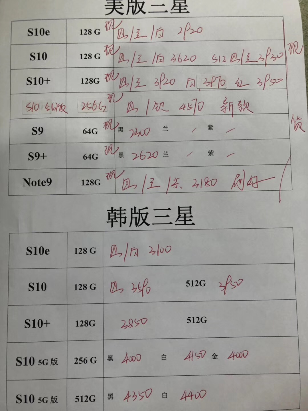 20190801-三星韩版5G S10  s10e note10美版全套报价单.jpg