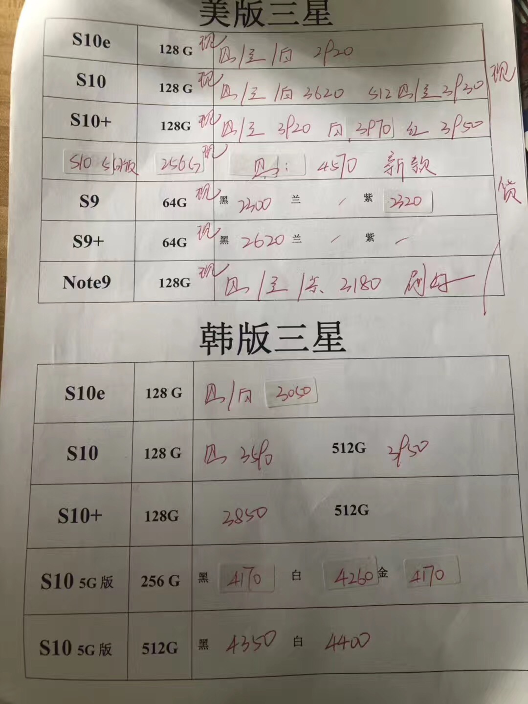 20190804-三星韩版5G S10  s10e note10美版全套报价单.jpg