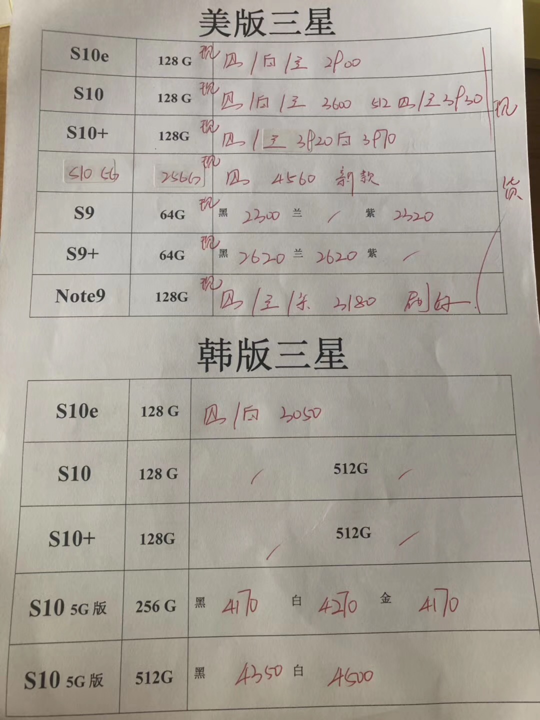 20190806-三星韩版5G S10  s10e note10美版全套报价单.jpg