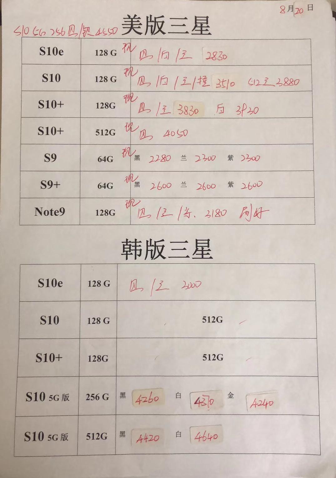 20190820-三星韩版5G-S10 -s10e-note10美版全套报价单.jpg